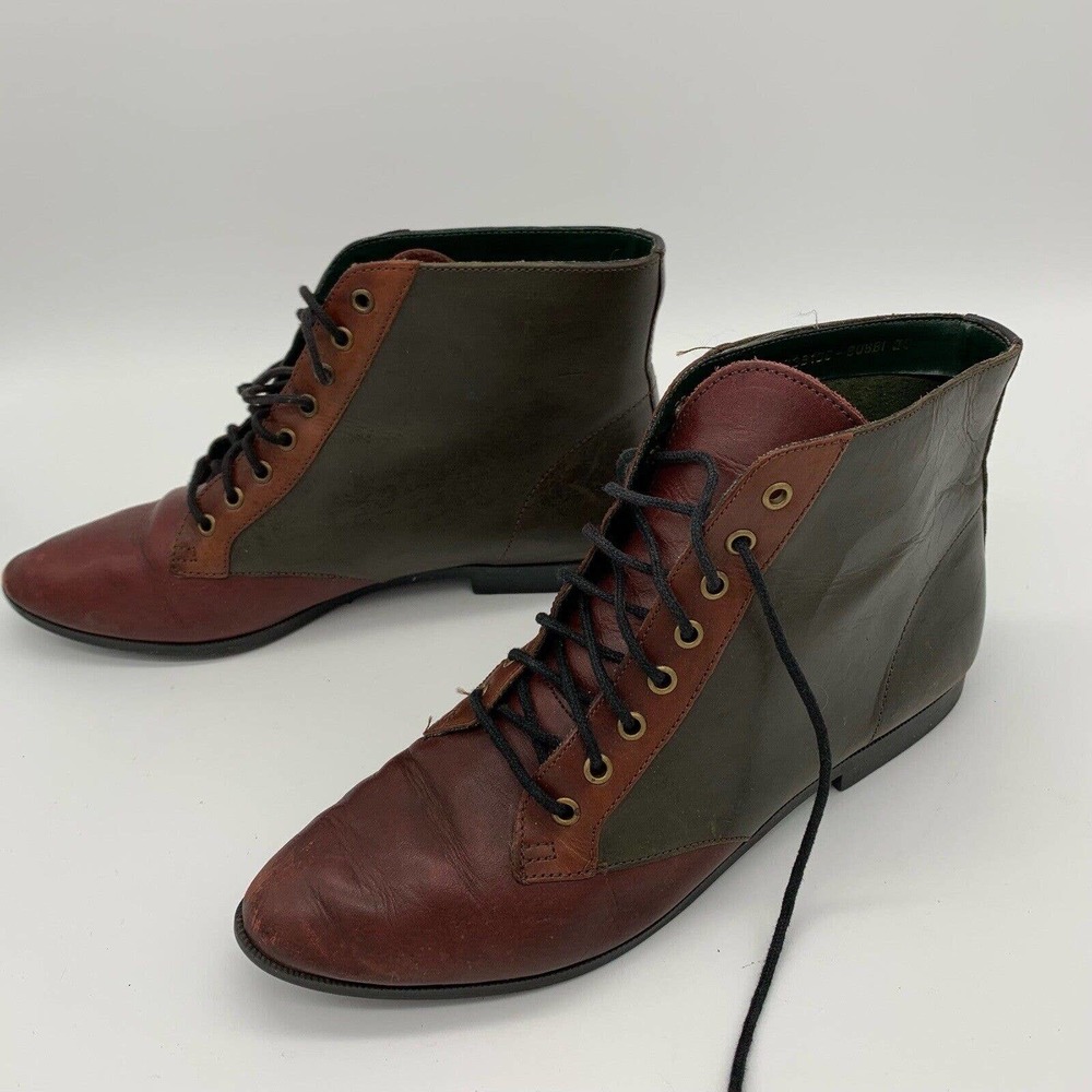 Vtg Mountain Creek Ladies Leather Boots Size 6 Green & Brown 1980s Man Made